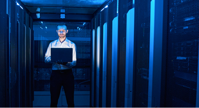 A man in a server room